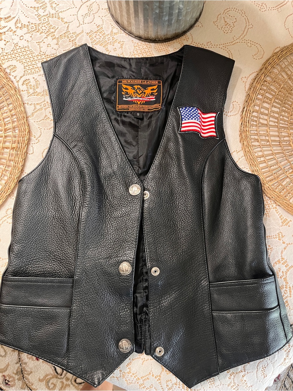 Women's Black Leather Motorcycle Vest